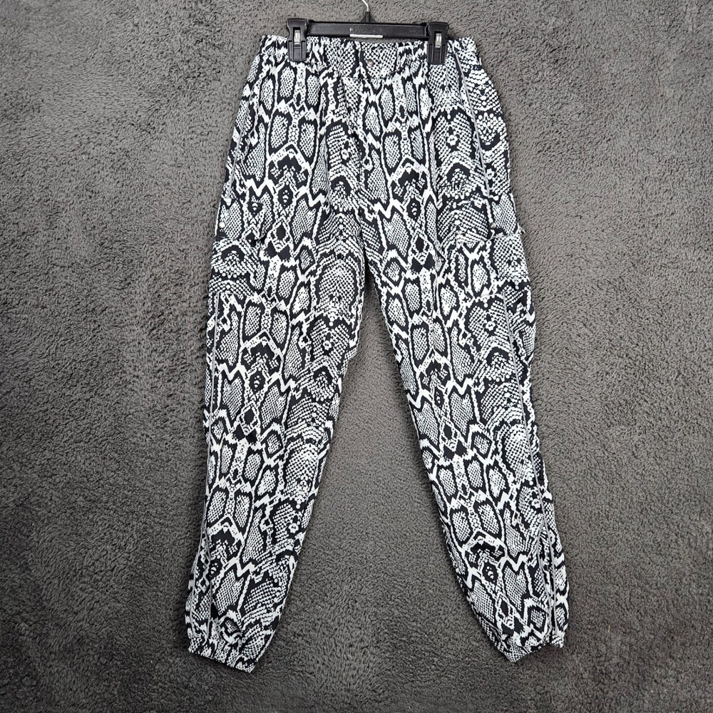 JKA Black White Snakeskin Print Cargo Jogger Pants Size Medium‎